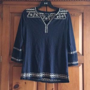 Lucky brand 3/4 sleeve embroidered shirt